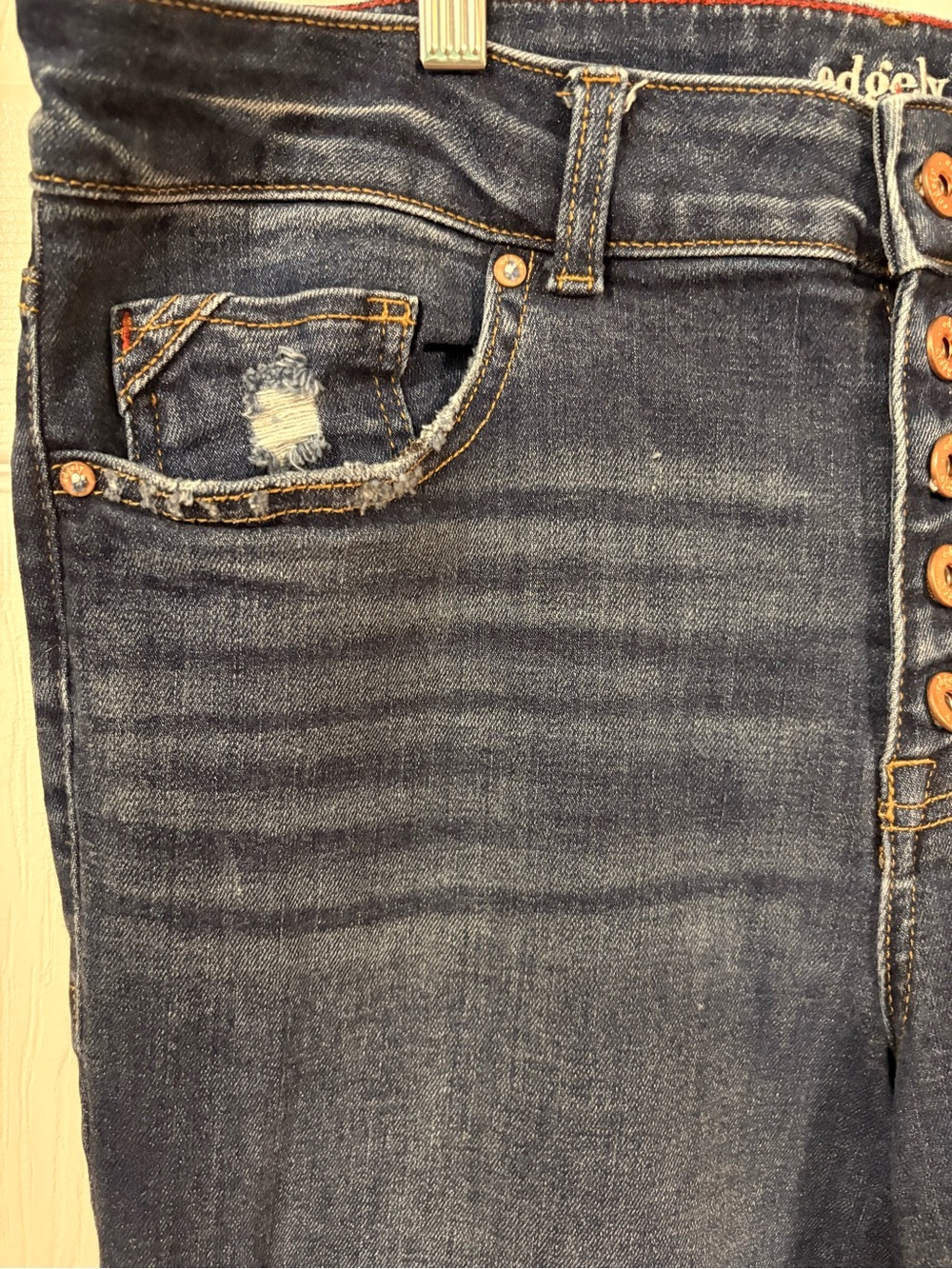 High-Rise Button-Fly Jeans — Dark Blue - Picture 6 of 10